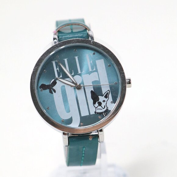 Vintage Elle Girl Glossy Faux Leather Teal Watch Y2K Round Face New Battery - Picture 1 of 12